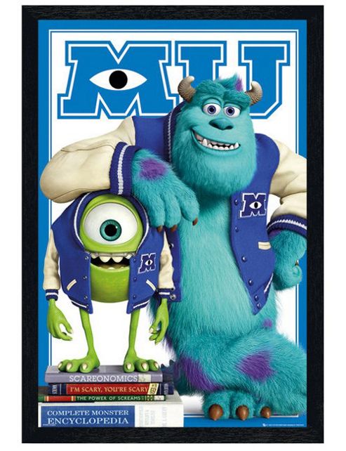 Image of Monsters Inc Disney Pixar's Monsters University Black Wooden Framed Mike & Sully Poster