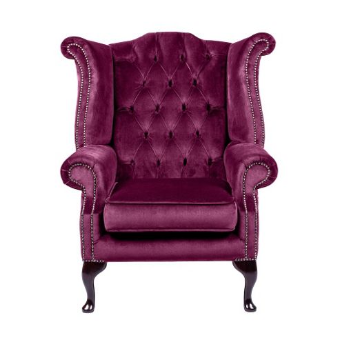 Image of Snug City Queenanne Chair Crushed Velvet Purple Chesterfield Sofa, Made In The Uk.