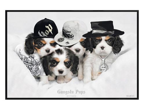 Image of Keith Kimberlin Gloss Black Framed Gangsta Pups Poster