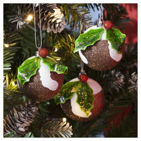 Puddings Christmas Tree Decorations, 3 pack
