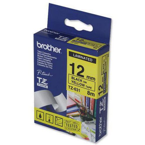 Image of Brother (12mm) Black On Yellow (8m) Laminated Labelling Tape