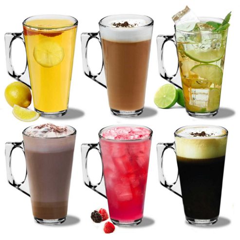 Image of Pack Of 6 Tall Latte Glasses - Glass Cups Mugs For Coffee Or Tea - 380ml