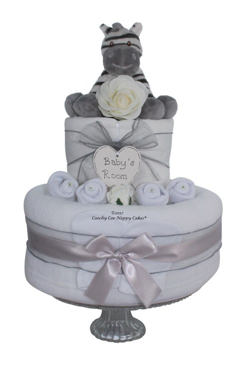 Image of Unisex Baby Nappy Cake With Zebra (two Tier)