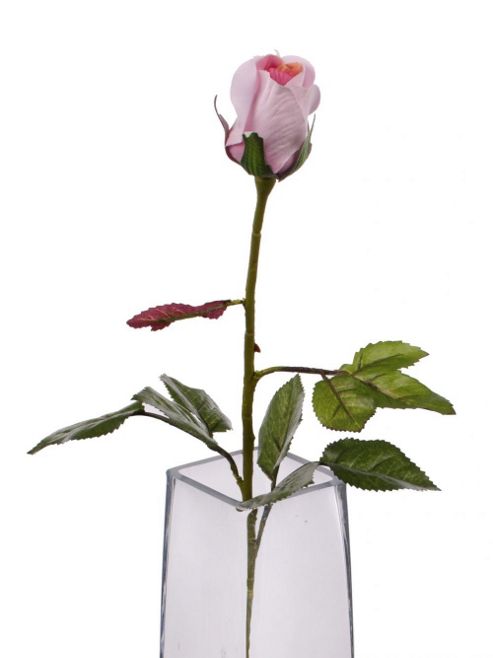 Image of Artificial 60cm Single Stem Closed Bud Pale Pink Rose