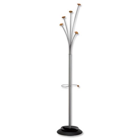 Image of Alba Festival Hat And Coat Stand Tubular Steel With Umbrella Holder And 5 Pegs Ref Pmfest