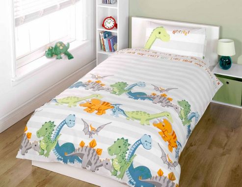 Image of Dinosaur Toddler Bedding - Natural Stripe