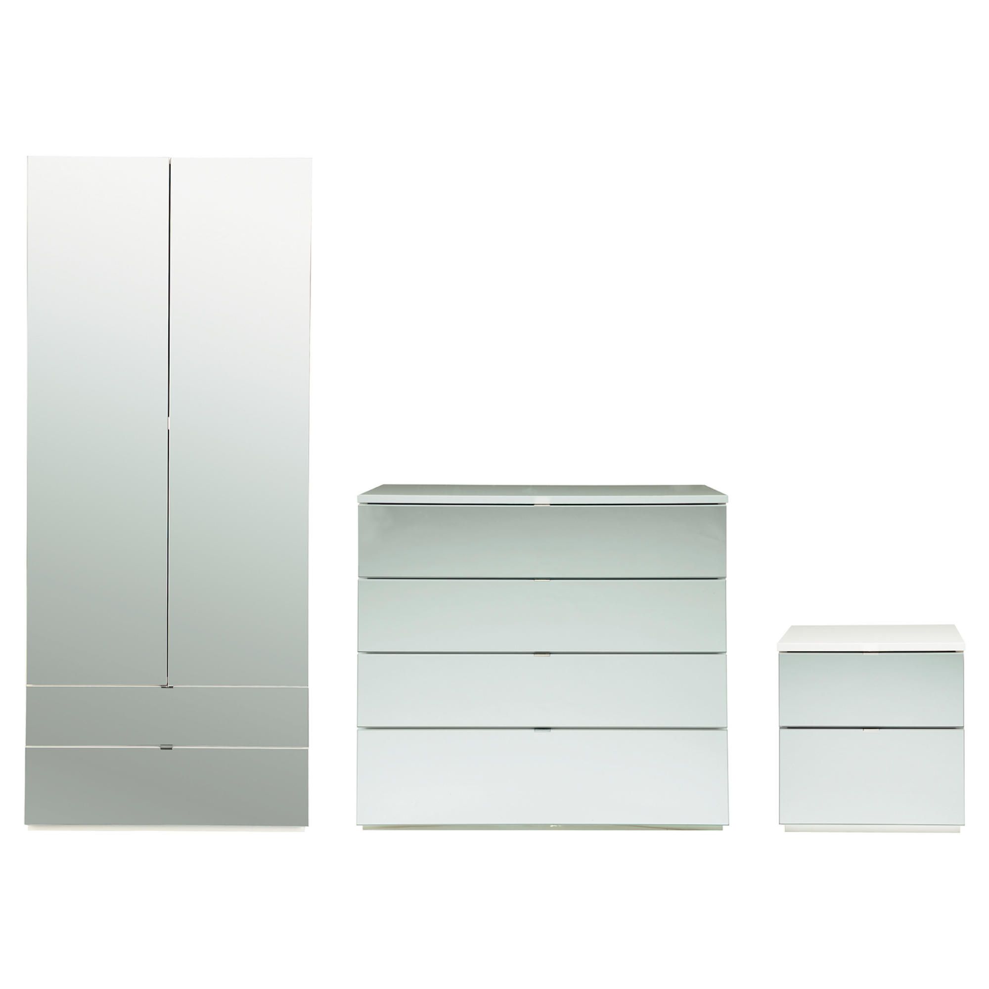 Palermo Package 1 White (Wardrobe, Bedside and 4 Drawer Chest)-Mirrored at Tesco Direct