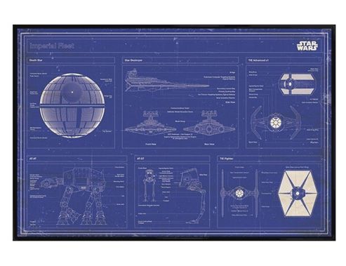 Image of Star Wars Gloss Black Framed Imperial Fleet Blueprint Poster