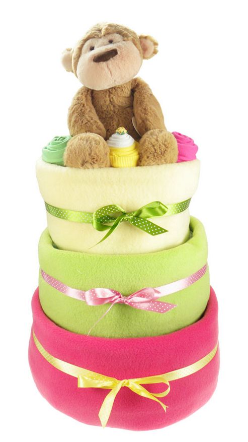 Image of Bright 3 Tier Baby Girl Nappy Cake