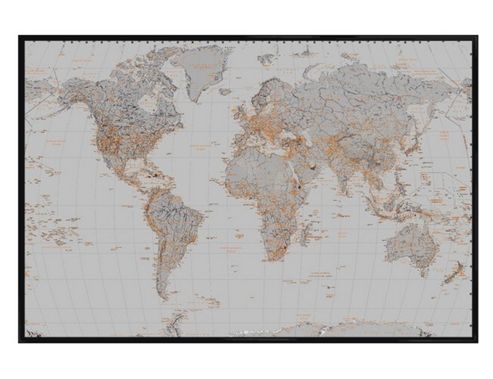 Image of Gloss Black Framed World Map In Silver Poster