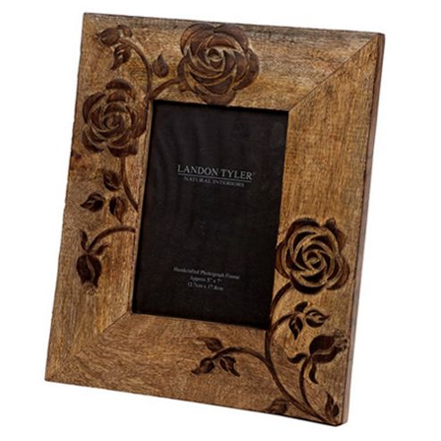 Image of Decorative Flower Photo Frame - Brown