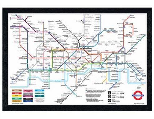 Image of London Underground Black Wooden Framed London Underground Map Poster