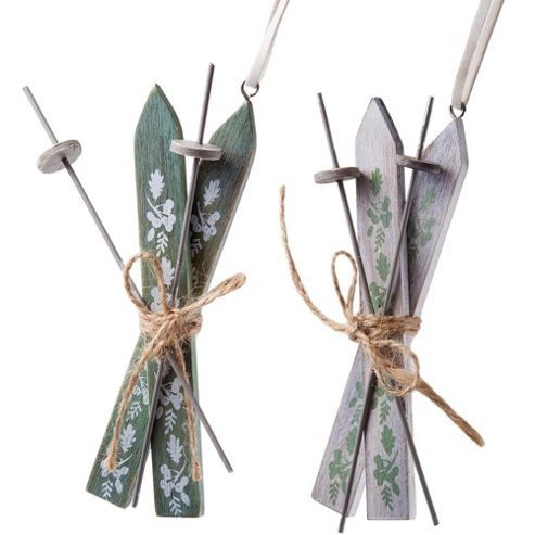 Image of Set Of Two Hanging Winter Skis Christmas Decorations