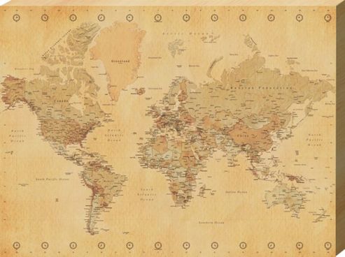 Image of Vintage World Map Large Canvas Print