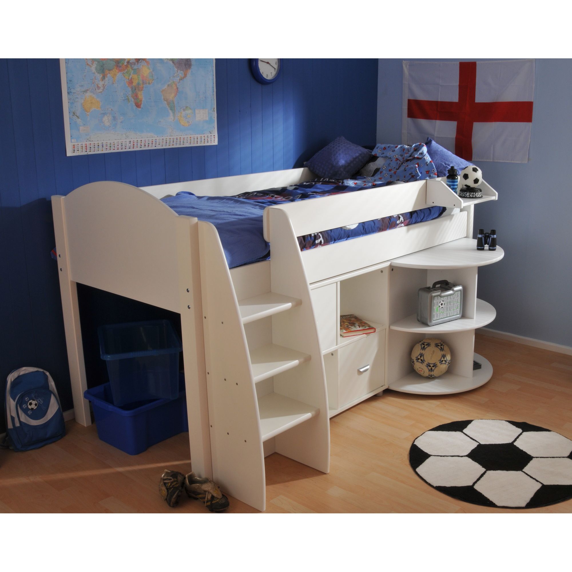 Stompa Rondo Mid Sleeper with Cube Unit and Extending Desk - Lilac - White at Tesco Direct