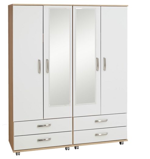 Image of Ideal Furniture Regal 4 Door Wardrobe With Mirrors