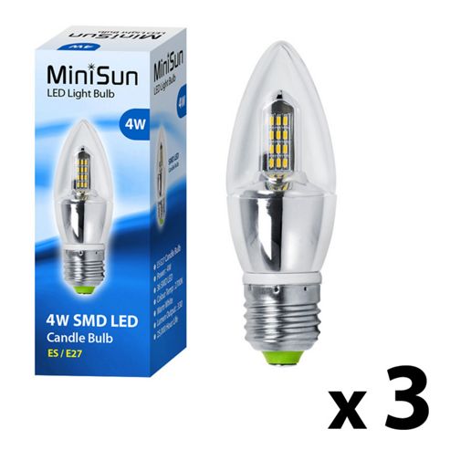 Image of Pack Of Three Minisun Es E27 4w Smd Led Candle Bulbs Warm White