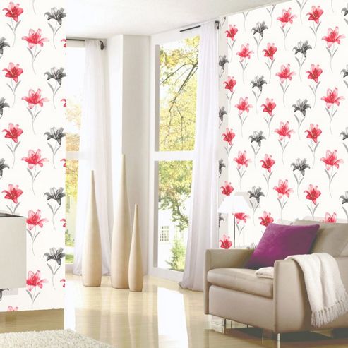 Image of Muriva Lillia Wallpaper - Red And Black