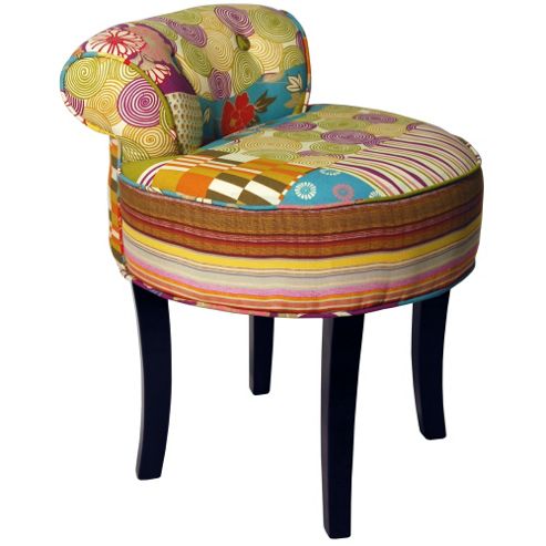 Image of Patchwork Shabby Chic Chair Stool / Wood Legs Multicoloured