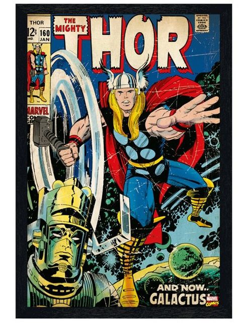 Image of Black Wooden Framed Marvel Comics Thor Vs Galactus Poster