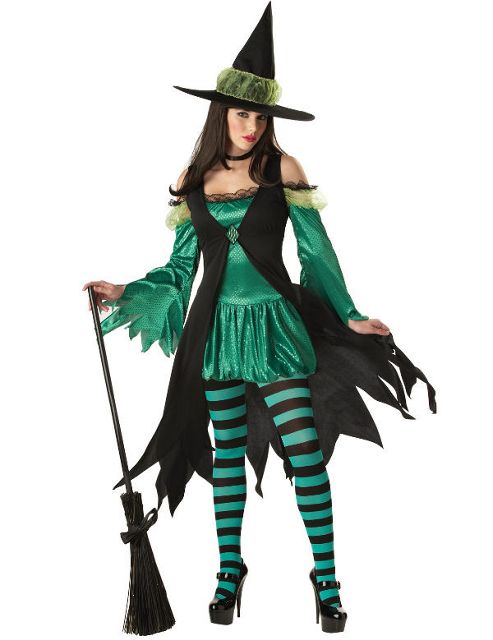 Image of Adult Classical Emerald Witch Halloween Costume Medium