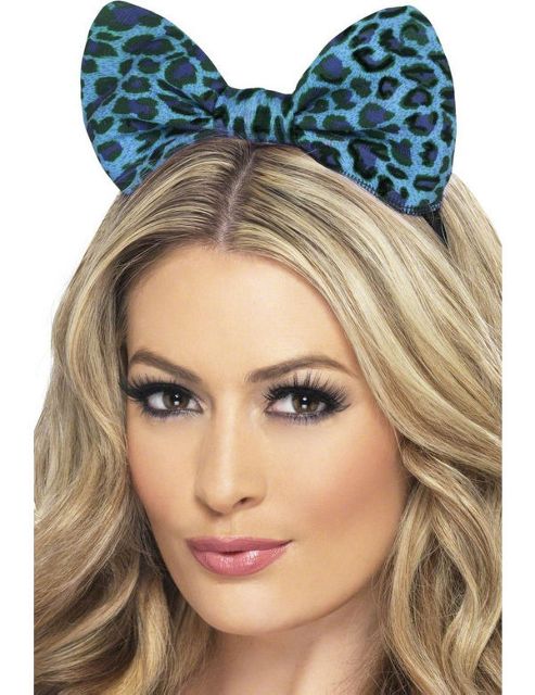Image of Blue Leopard Bow On Headband