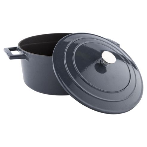 Image of Tesco 4l Cast Iron Casserole Dish With Lid, Charcoal Grey
