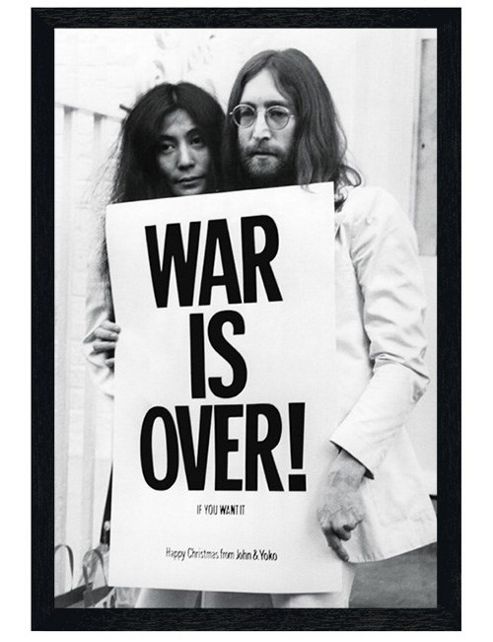 Image of John Lennon & Yoko Ono Black Wooden Framed War Is Over Poster