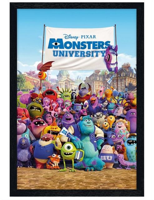 Image of Black Wooden Framed Disney Pixar's Monsters University Character Poster