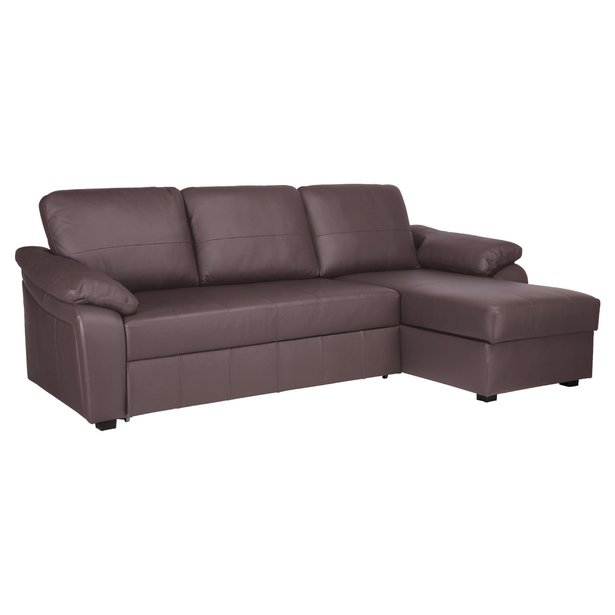 Ashmore Leather Corner Chaise Sofabed Brown Right Hand Facing at Tesco Direct