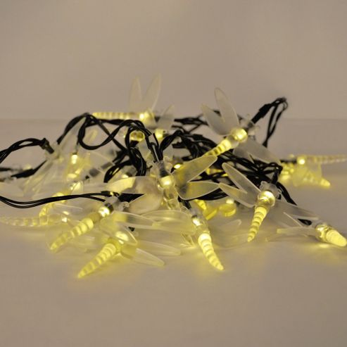 Image of Set Of 30 Solar Powered Led Dragonfly String Lights In Warm White
