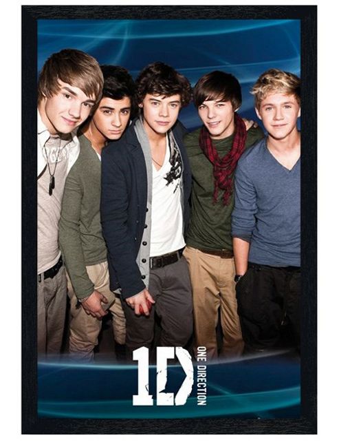 Image of One Direction Black Wooden Framed Zayn, Louis, Harry, Liam And Niall 1d Poster