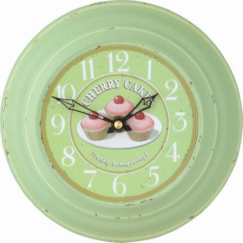 Image of Roger Lascelles Clocks Green Tin Cherry Cakes Wall Clock
