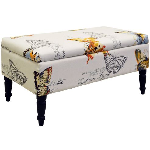Image of Butterfly - Storage Ottoman Stool - Black / Cream / Multi