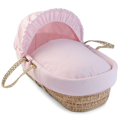 Image of Clair De Lune Palm Moses Basket (soft Waffle Pink)
