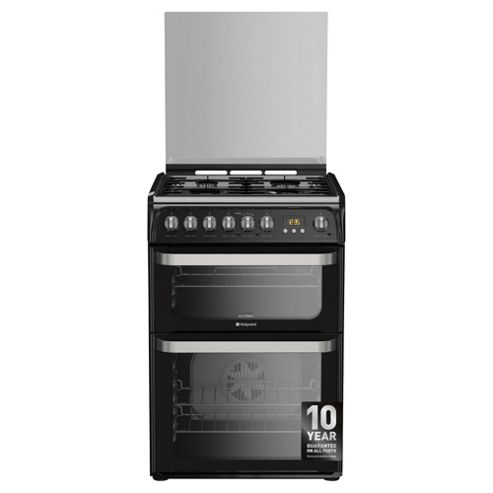 Image of Hotpoint Ultimahud61ks, Freestanding , 60cm, Black, Twin Cavity, Dual Fuel Cooker