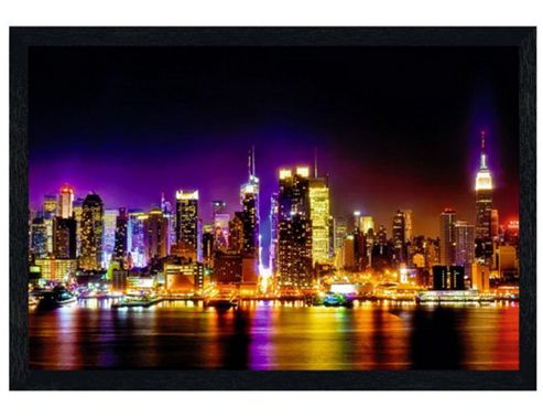 Image of New York Black Wooden Framed Reflections Of Manhattan Poster
