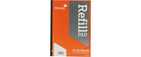 Image of Silvine Refill Pad A4 Punched 4-hole 80 Leaf Ruled Feint And Margin Side Bound A4srpfm