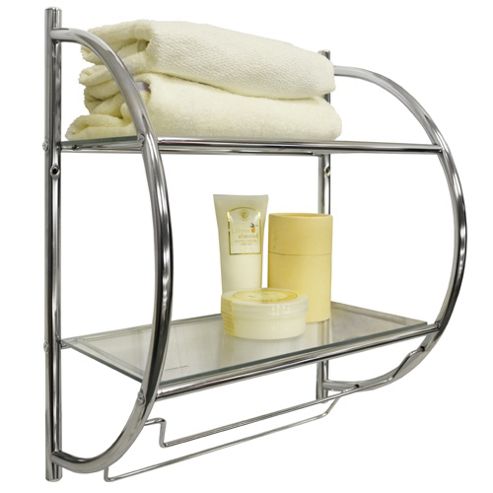 Image of Curve - Two Tier Metal Wall Shelf / Towel Rail - Silver