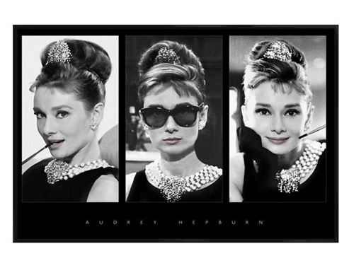 Image of Audrey Hepburn Gloss Black Framed Tiffany Triptych Poster