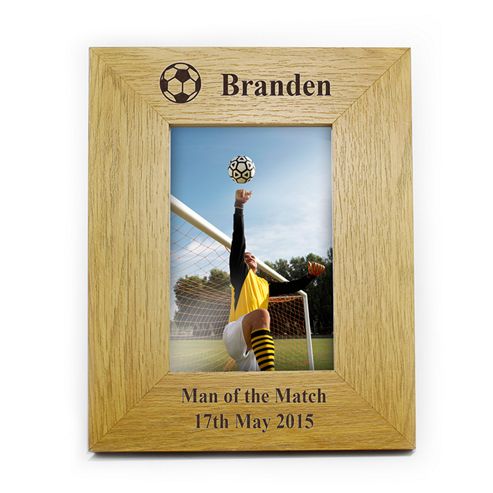 Image of Personalised Oak Finish Football Photo Frame 6x4