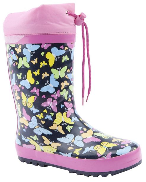 Image of Brantano Girls Pastel Butterfly Navy Wellington Boots - Blue