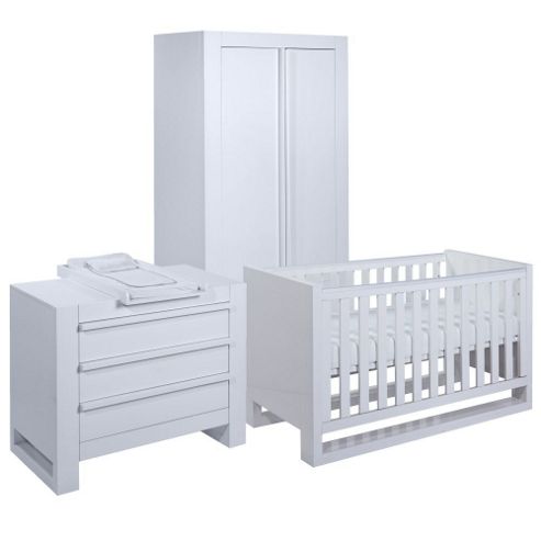 Image of Tutti Bambini Rimini 3 Piece Room Set (cot, Chest, Wardrobe) - High Gloss White Finish