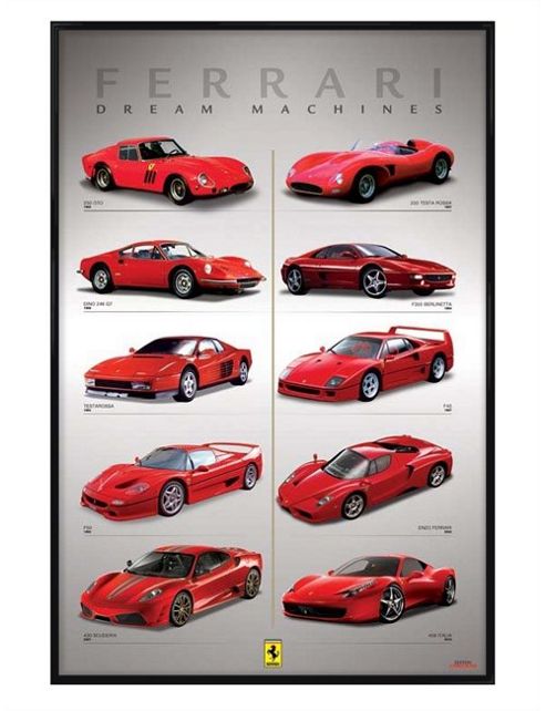 Image of Ferrari Gloss Black Framed Dream Machines Poster