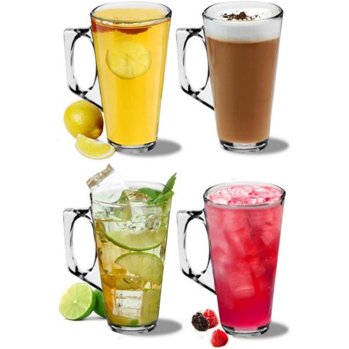 Image of Pack Of 4 Tall Latte Glasses - Glass Cups Mugs For Coffee Or Tea - 380ml