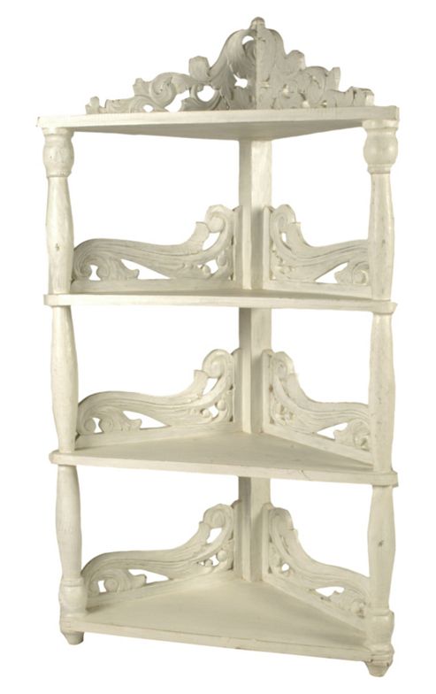 Image of Papa Theo 3 Tier Corner Shelf In Antique White Finish