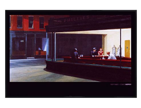 Image of Edward Hopper Gloss Black Framed Nighthawks Poster
