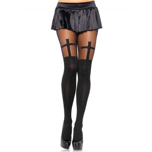 Image of Black Cross Tights - One Size