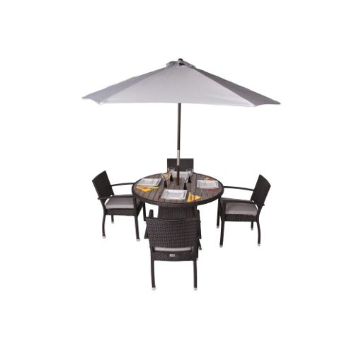 Image of Juliana 4 Seater Round Rattan & Plaswood Set With Arm Chairs - Outdoor/garden Table And Chair Set.