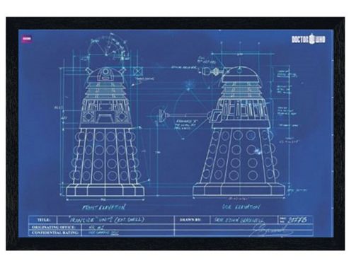 Image of Doctor Who Black Wooden Framed Dalek Blueprint Dr Who Poster